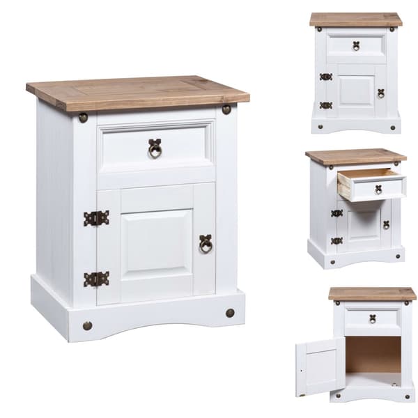 Nattduksbord - Living Nattduksbord mexikansk coronastil furu vit 53x39x66 cm
