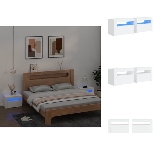 Natborde - Living sengeborde med LED-lys 2 stk. 60x35x40 cm hvid