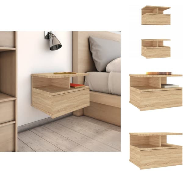Yöpöydät - Living Kelluvat yöpöydät 2 kpl Sonoma-tammi 40x31x27 cm tekninen puu