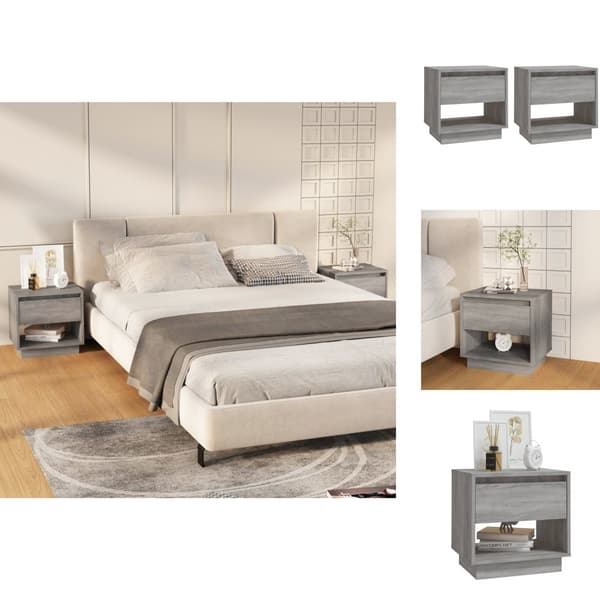 Natborde - Living sengeborde 2 stk. 45x34x44 cm konstrueret træ grå sonoma-eg
