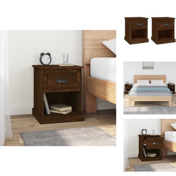 Natborde - Living sengeborde 2 stk. 39x39x47,5 cm konstrueret træ brunt eg