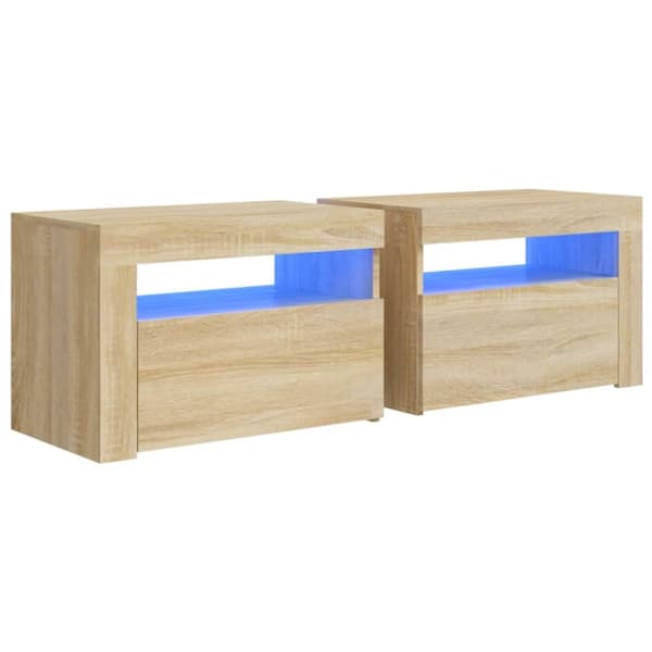 Yöpöydät - Living Yöpöydät 2 kpl LED-valoilla Sonoma-tammi 60x35x40 cm
