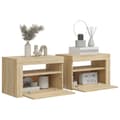 Pikkukuva 8 / 11: Yöpöydät - Living Yöpöydät 2 kpl LED-valoilla Sonoma-tammi 60x35x40 cm
