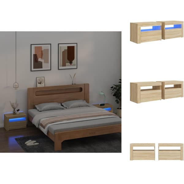 Yöpöydät - Living Yöpöydät 2 kpl LED-valoilla Sonoma-tammi 60x35x40 cm