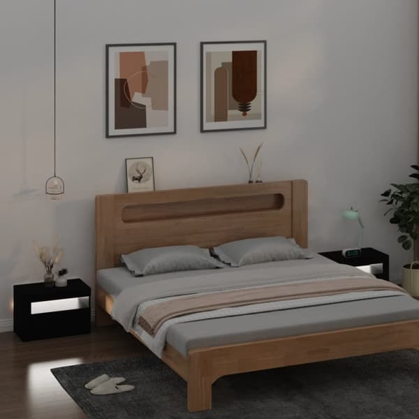 Yöpöydät - Living Yöpöydät 2 kpl LED-valoilla musta 60x35x40 cm