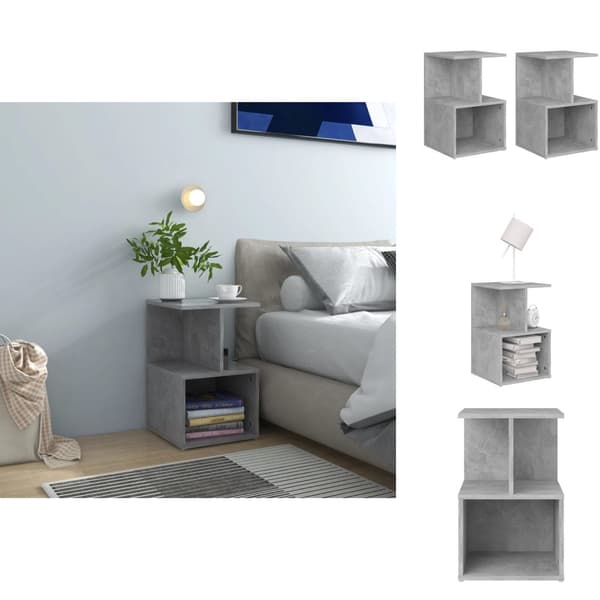 Natborde - Living sengeskabe 2 stk. 35x35x55 cm spånplade betongrå