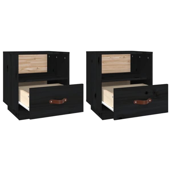 Nattduksbord - Living Sängbord 2 st svart 40x34x45 cm massivt furuträ