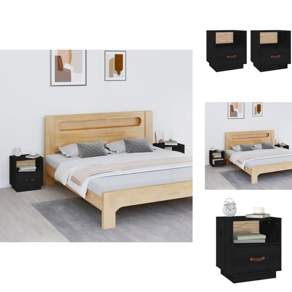 Nattduksbord - Living Sängbord 2 st svart 40x34x45 cm massivt furuträ