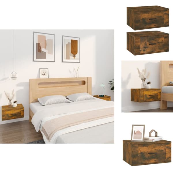 Natborde - Living væghængte sengeborde 2 stk. 50x36x25 cm røget egetræsfarve