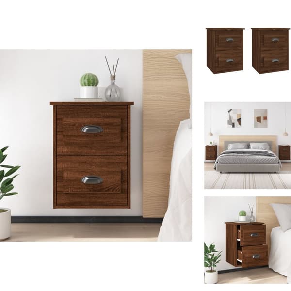 Natborde - Living væghængte sengeborde 2 stk. 41,5x36x53 cm brun eg