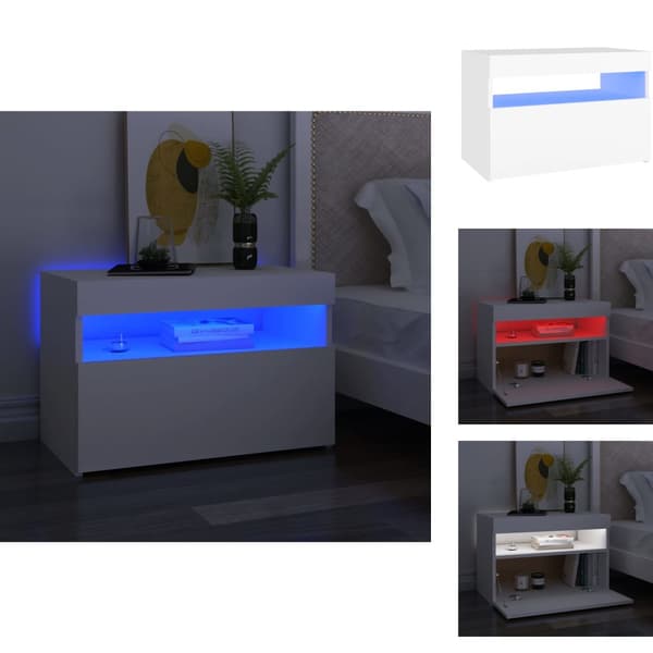 Nattduksbord - Living Sängbord med LED-belysning vit 60x35x40 cm konstruerat trä