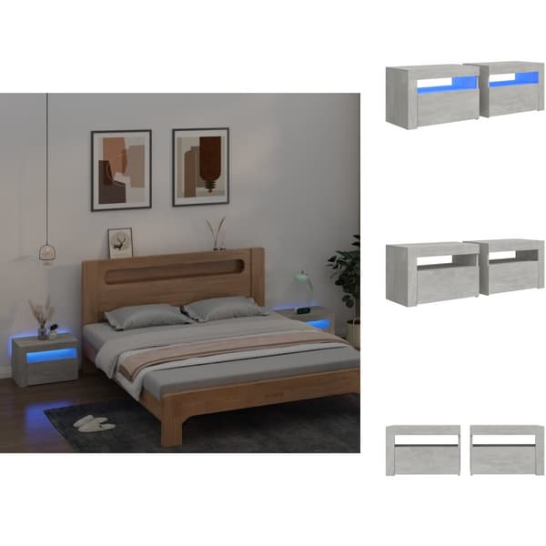 Nattduksbord - Living Sängbord 2 st med LED-belysning Betonggrå 60x35x40 cm