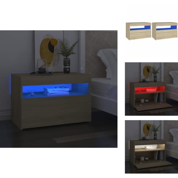 Natborde - Living sengebord med LED-lys 2 stk. 60x35x40 cm sonoma-eg