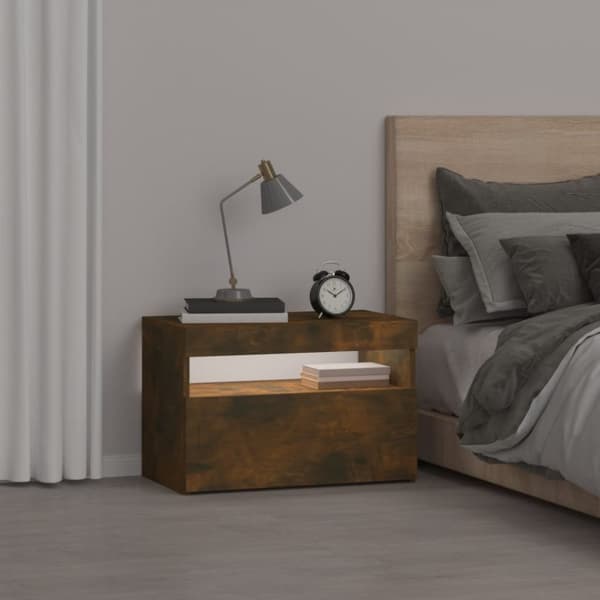 Yöpöydät - Living Yöpöytä LED-valoilla savutammi 60x35x40 cm