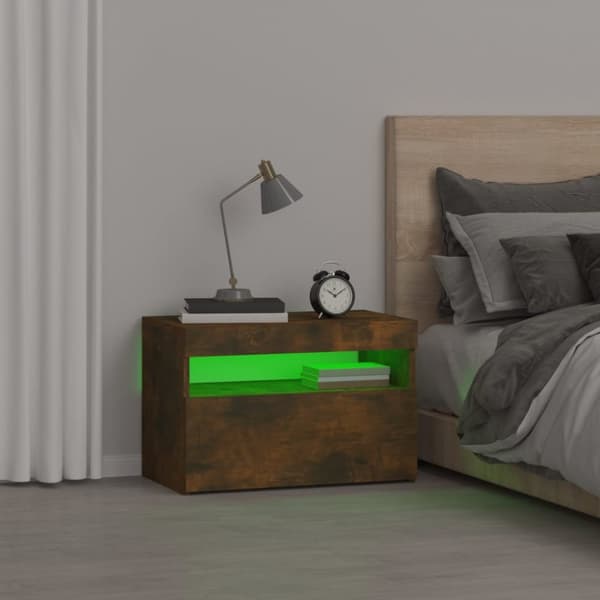 Yöpöydät - Living Yöpöytä LED-valoilla savutammi 60x35x40 cm