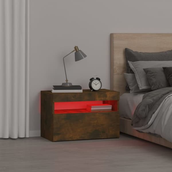 Yöpöydät - Living Yöpöytä LED-valoilla savutammi 60x35x40 cm