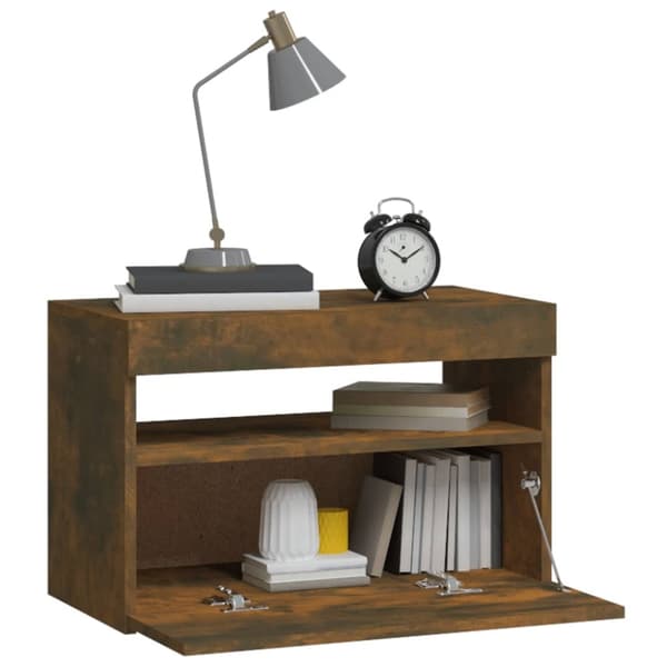 Yöpöydät - Living Yöpöytä LED-valoilla savutammi 60x35x40 cm