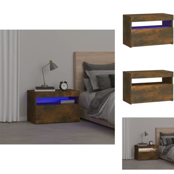 Yöpöydät - Living Yöpöytä LED-valoilla savutammi 60x35x40 cm