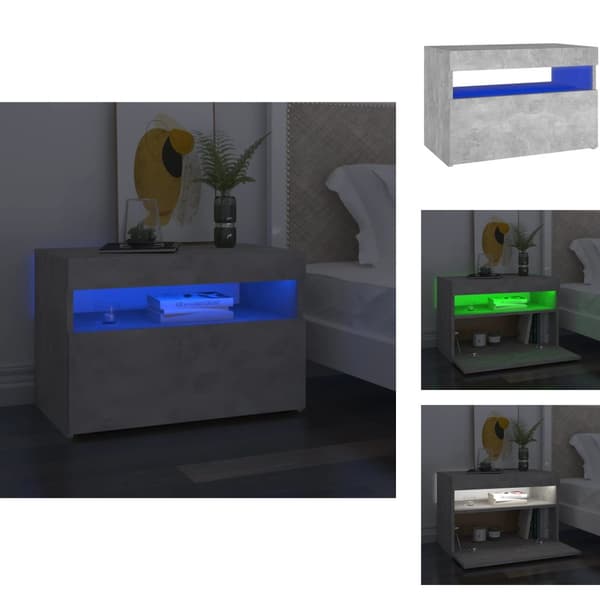 Nattduksbord - Living Sängbord med LED-belysning betonggrå 60x35x40 cm
