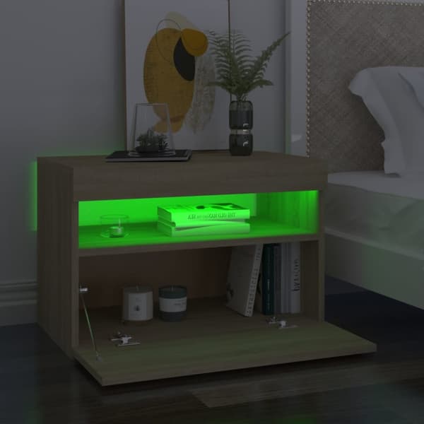 Nattduksbord - Living Sängbord med LED-belysning sonoma-ek 60x35x40cm konstruerat trä