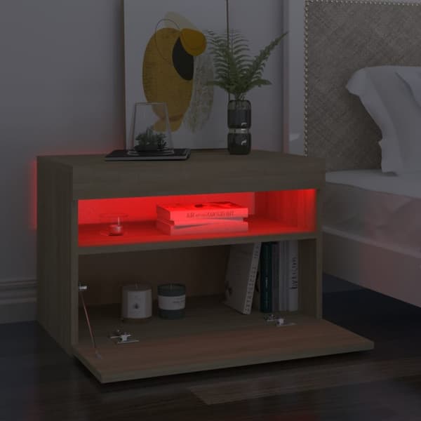 Nattduksbord - Living Sängbord med LED-belysning sonoma-ek 60x35x40cm konstruerat trä