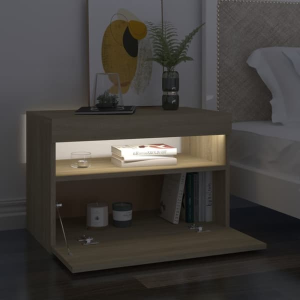 Nattduksbord - Living Sängbord med LED-belysning sonoma-ek 60x35x40cm konstruerat trä