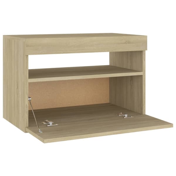 Nattduksbord - Living Sängbord med LED-belysning sonoma-ek 60x35x40cm konstruerat trä