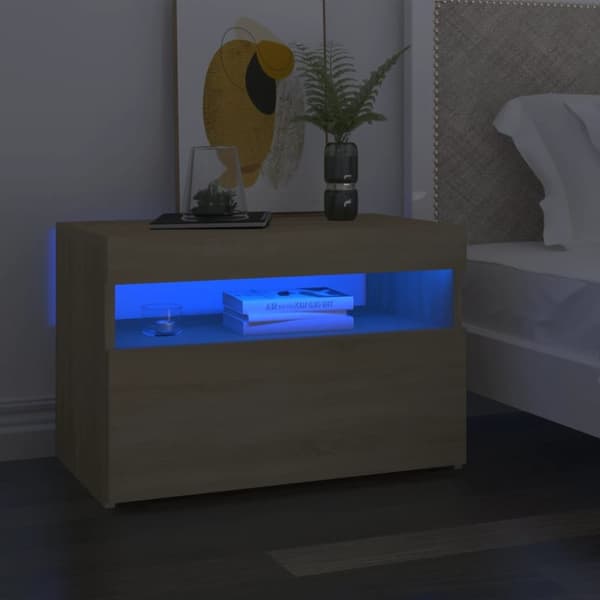 Nattduksbord - Living Sängbord med LED-belysning sonoma-ek 60x35x40cm konstruerat trä