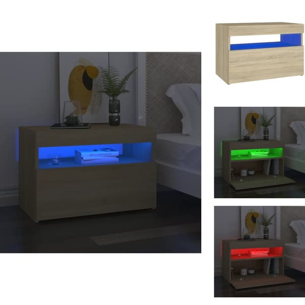 Nattduksbord - Living Sängbord med LED-belysning sonoma-ek 60x35x40cm konstruerat trä