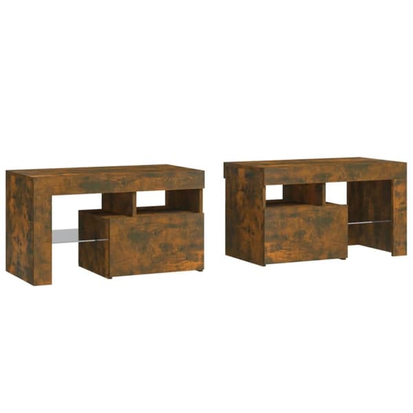 Natborde - Living sengeborde 2 stk. med LED-lys 70x36,5x40 cm røget egetræsfarve