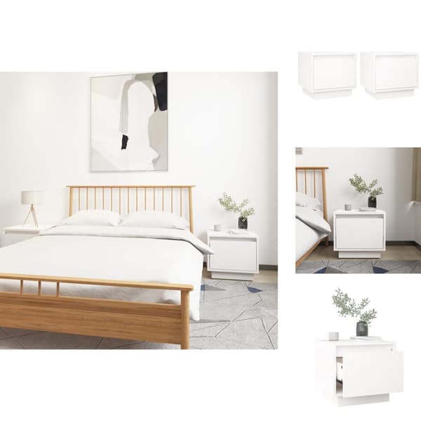 Natborde - Living sengeborde 2 stk. 35x34x32 cm massivt fyrretræ hvid