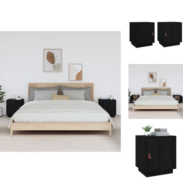 Natborde - Living sengeborde 2 stk. 40x34x45 cm massivt fyrretræ sort