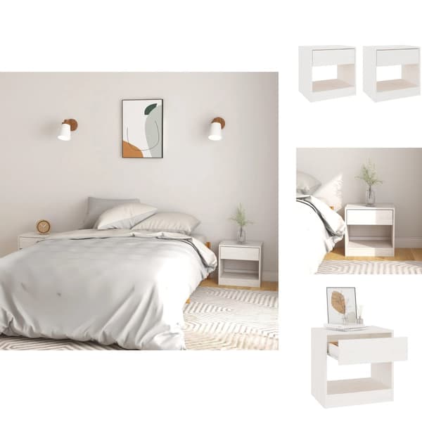 Natborde - Living sengeborde 2 stk. 40x31x40 cm massivt fyrretræ hvid