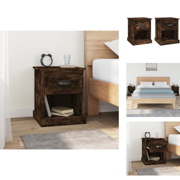 Natborde - Living sengeborde 2 stk. 39x39x47,5 cm konstrueret træ røget eg