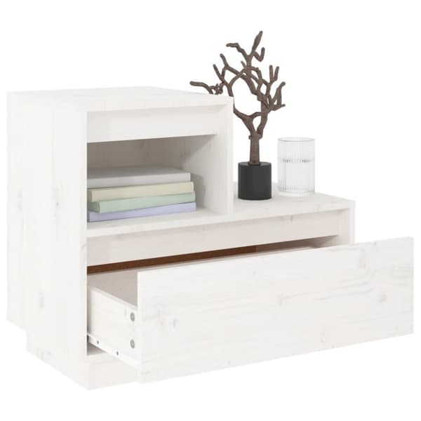 Natborde - Living sengebord 60x34x51 cm massivt fyrretræ hvid