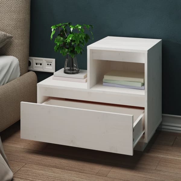 Natborde - Living sengebord 60x34x51 cm massivt fyrretræ hvid