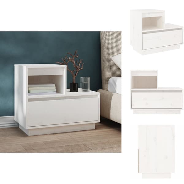 Natborde - Living sengebord 60x34x51 cm massivt fyrretræ hvid