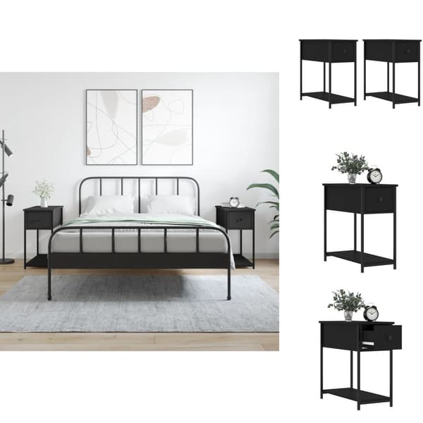 Natborde - Living sengebord 2 stk. 30x60x60 cm konstrueret træ sort