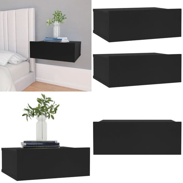 Svævende natborde 2 stk. 40 x 30 x 15 cm spånplade sort - Svævende Natbord - Svævende Natborde - Home & Living