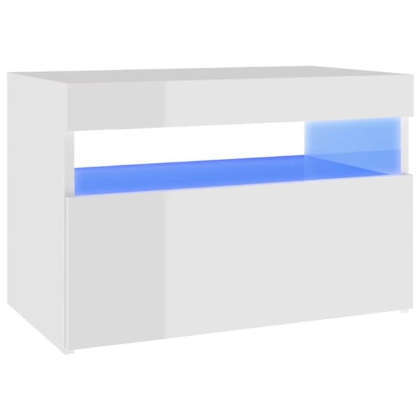Yöpöytä LED-valoilla korkeakiilto valkoinen 60x35x40 cm - Yöpöytä - Yöpöydät - Home & Living