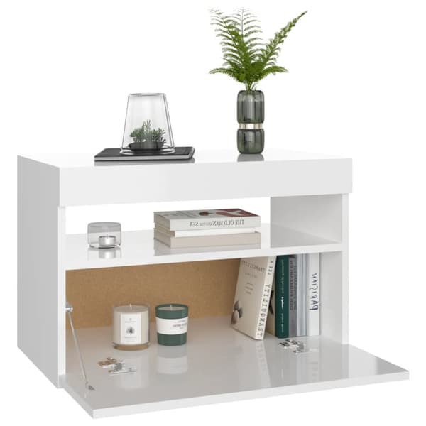 Yöpöytä LED-valoilla korkeakiilto valkoinen 60x35x40 cm - Yöpöytä - Yöpöydät - Home & Living
