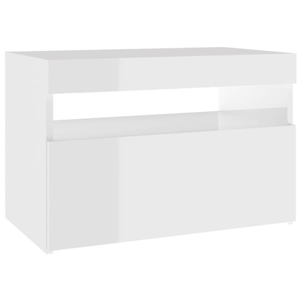 Yöpöytä LED-valoilla korkeakiilto valkoinen 60x35x40 cm - Yöpöytä - Yöpöydät - Home & Living