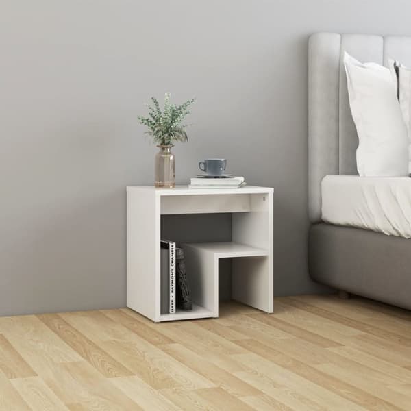 Sängbord vit högglans 40x30x40 cm konstruerat trä - Sängskåp - Sängbord - Home & Living