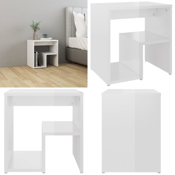 Sängbord vit högglans 40x30x40 cm konstruerat trä - Sängskåp - Sängbord - Home & Living
