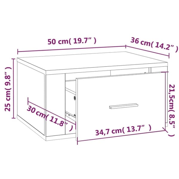Væghængt sengebord 50x36x25 cm grå sonoma-eg - Væghængt Sengebord - Væghængte Sengeborde - Home & Living