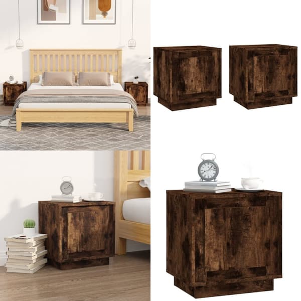 Sengeborde 2 stk. 44x35x45 cm konstrueret træ røget egetræ - Sengebord - Sengeborde - Home & Living
