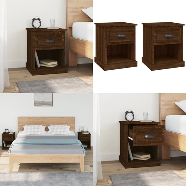 Sängbord 2 st brun ek 39x39x47,5 cm konstruerat trä - Sängbord - Nattduksbord - Home & Living