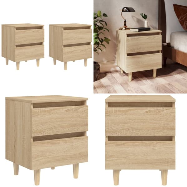 Sengeskab med ben i massivt fyrretræ 2 stk. 40x35x50 cm sonoma-eg - Sengeskab - Sengeskabe - Home & Living