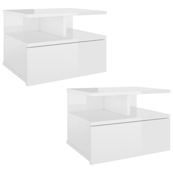 Svævende natborde 2 stk. 40x31x27 cm spånplade hvid højglans - Svævende Natbord - Svævende Natborde - Home & Living