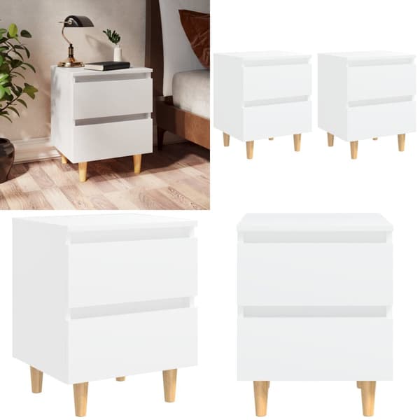 Sängbord med massiva furuben 2 st vit 40x35x50 cm - Sängbord - Säng Bord - Home & Living